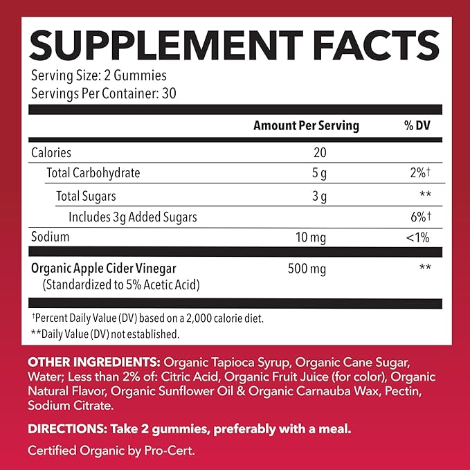 Apple Cider Vinegar Gummies - Organic ACV Vitamins for Digestive Health, Metabolism & Gut Support - 60 Count - Vegan, Non-GMO, Gluten-Free - Delicious Flavor & No Harsh Taste - 1 Month Supply