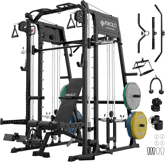 Mikolo M4 2.0 Smith Machine, All-in-One Power Cage with Independent Dual Pulley System, Multi-Function Home Gym Workout Cage for Cable Crossover