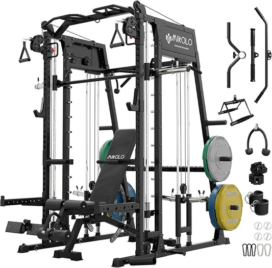 Mikolo M4 2.0 Smith Machine, All-in-One Power Cage with Independent Dual Pulley System, Multi-Function Home Gym Workout Cage for Cable Crossover