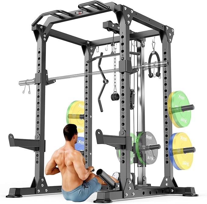 Power Cage,1600lbs Multi-Function Power Rack with Adjustable Cable Crossover System and More Training Attachment, Weight Cage for Home Gym