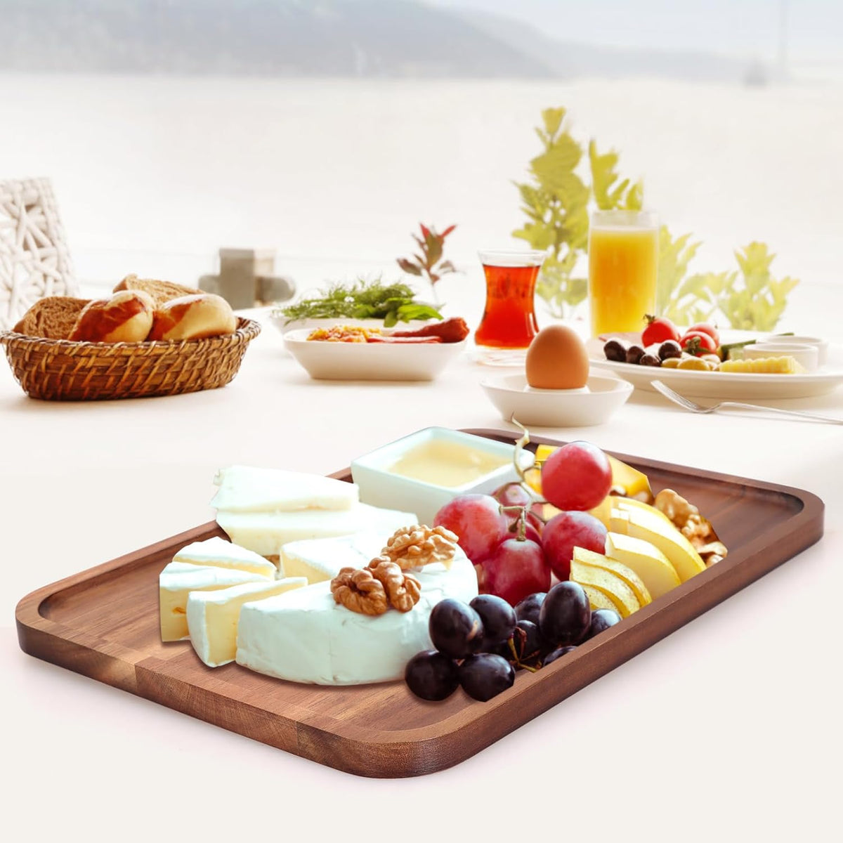 Rectangular Acacia Wood Trays Large Long Charcuterie Boards Party Decorative Serving Tray Platters for Food Dish Rectangle Wooden Cheese Board Kitchen Snack Cookies Platter Appetizer Dessert Tray