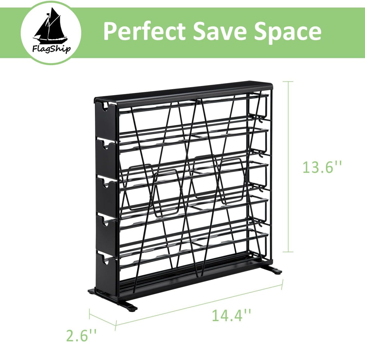 FlagShip 5-Tier Corner Coffee Pod Organizer for K Cup - 35 Capsules Metal Storage, Space-Saving Kitchen Countertop Rack Wall Mountable