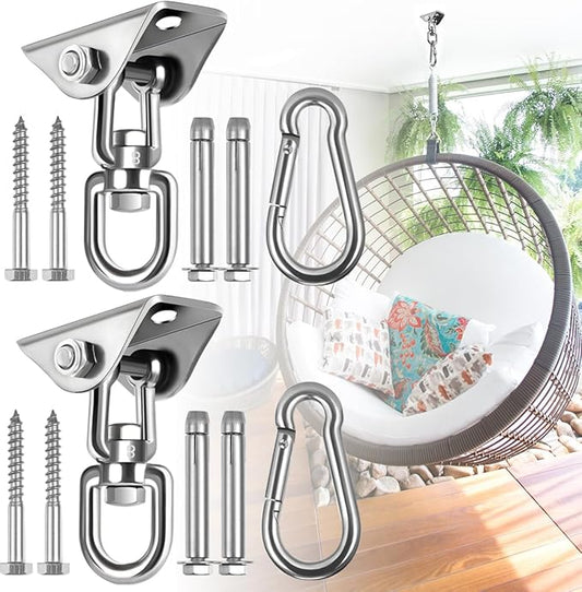 2 Pack Hammock Hanging Kit, Hanging Chair Hardware 360°Rotating Hammock Hooks Heavy Duty, Hammock Chair Hanging Kit & Swing Ceiling Hook Snap for Hammock Chair,Heavy Bag,Seat,Yoga,Gym,1200 lb Capacity