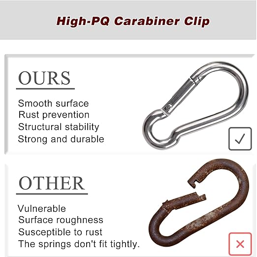 200PCS M6 Spring Snap Hook Carabiner, Heavy Duty Galvanized Steel Carabiner Clip, 260LBS Holding Capacity Spring Clips for Hammock Swing Outdoor Travel