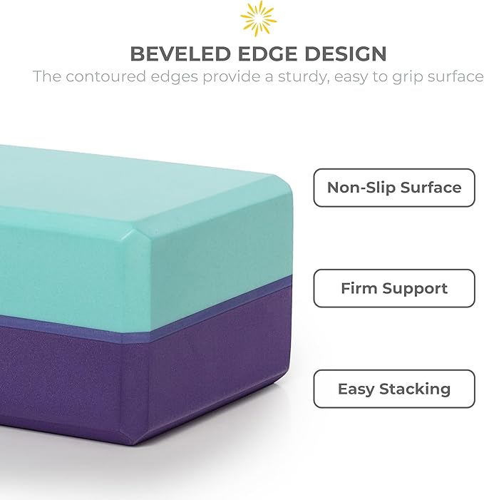 Sunshine Yoga 4" Striped Yoga Block, 6 Pack Bulk EVA Foam Yoga Blocks, Firm and Supportive Yoga Brick, Balance Foam for Stretching, Pilates, and Workout, 4" x 6" x 9"
