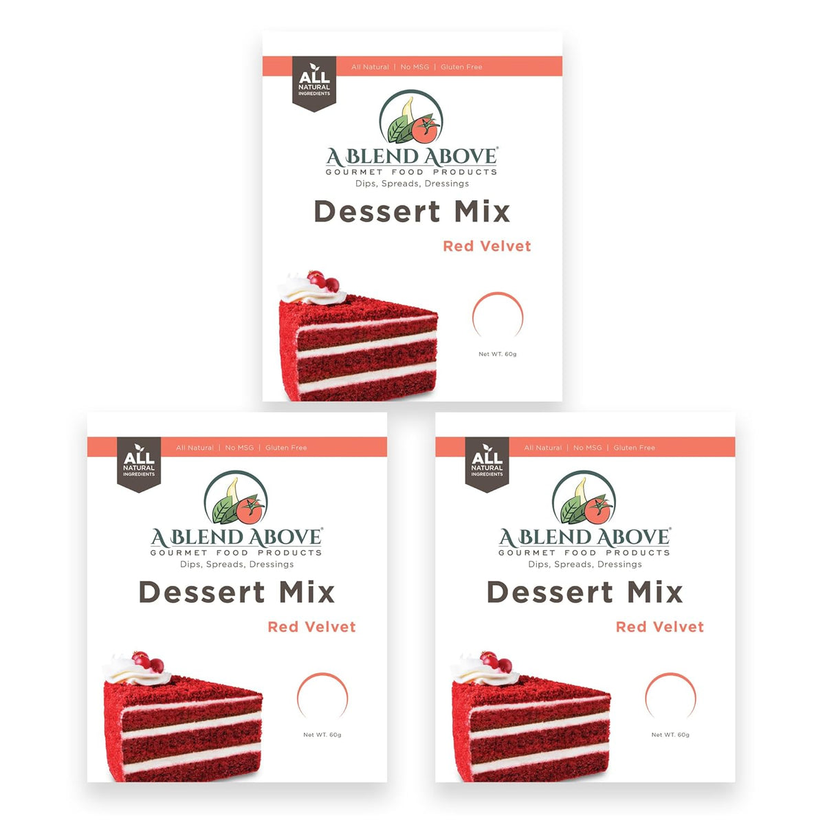 A Blend Above Red Velvet Cake Mix - No-Bake Desserts, All Natural, Vegan, Gluten Free, No MSG - Instant Dessert Mix, Fruit Dip, Bagel Topping, Frosting, Cheesecake Filling - Makes 16 Oz (Pack of 3)