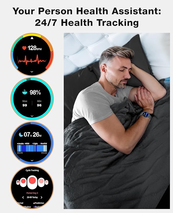2025 Smart Watches for Men Women, with Bluetooth Make/Answer Call, 1.43" AMOLED Display Fitness Tracker, Heart Rate/SpO2/Sleep Monitor, 100+ Sports Modes, IP67 Waterproof Smartwatch for Android iPhone