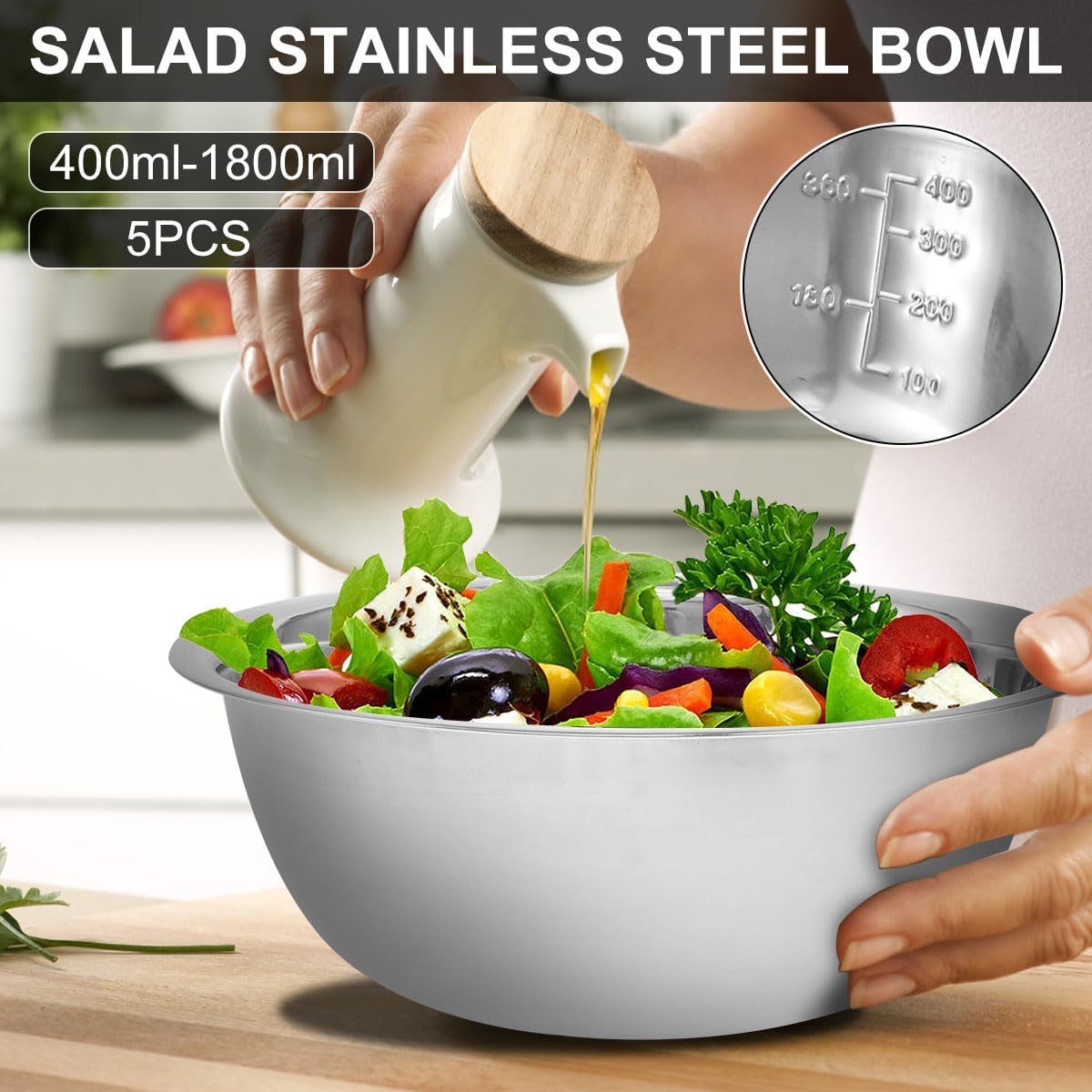 Nesting Mixing Bowl Set, 10 Pack Stainless Steel Bowls with Scale Marks, Baking Bowls Mixing Set for Kitchen Food Space Saving Storage, Cooking, Baking.