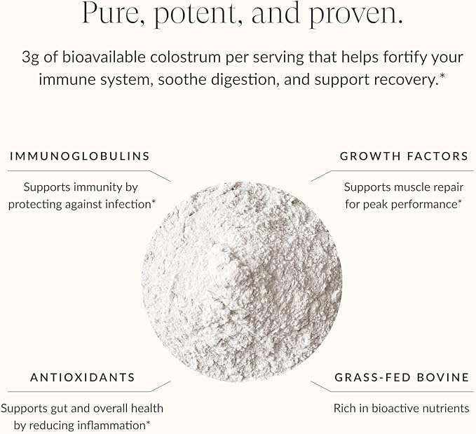 Beam Colostrum Powder – Gut Health, Immune Support & Recovery Supplement – 3g per Serving – Grass-Fed, Third-Party Tested, Pure Whole Bovine Colostrum – No Fillers, Non-GMO, 30 Servings