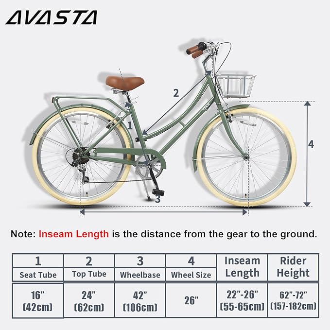 AVASTA Astrid Vela Hybrid Bike for Adult Women Female Lightweight Step Through 26 Inch High Tensile Steel Frame City Commuter Comfort Lady Bicycle, 6-Speed, Multiple Colors