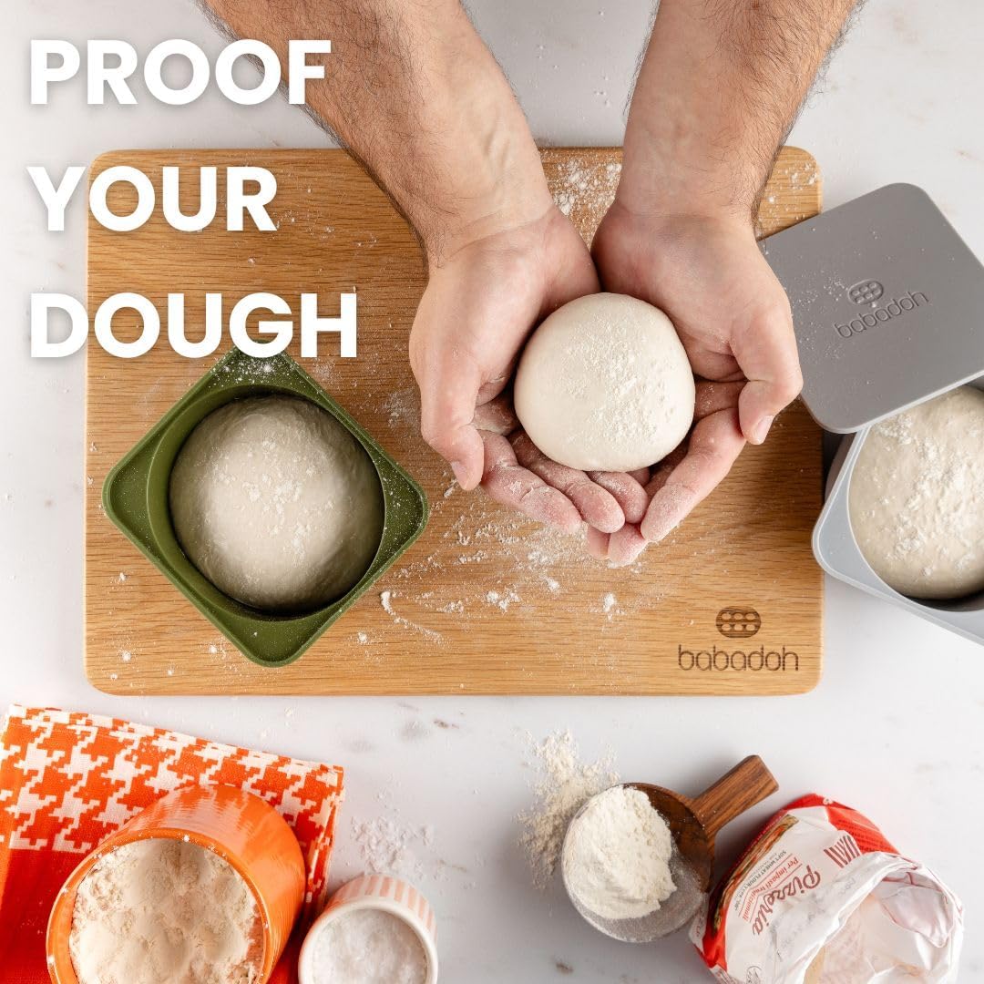 Babadoh Pizza Dough Proofing Silicone Containers with Lids | Pizza Making Accessories | The Perfect Pizza | Set of 6 | Multi Yellow (2 Dough, 2 Olive, 2 Yellow) | Original Size (make 12" Pizzas)