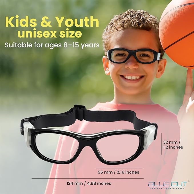 BLUE CUT Safety Basketball Goggles For Kids for Outdoor Sports Activities Anti Fog Replaceable to Prescription Lenses
