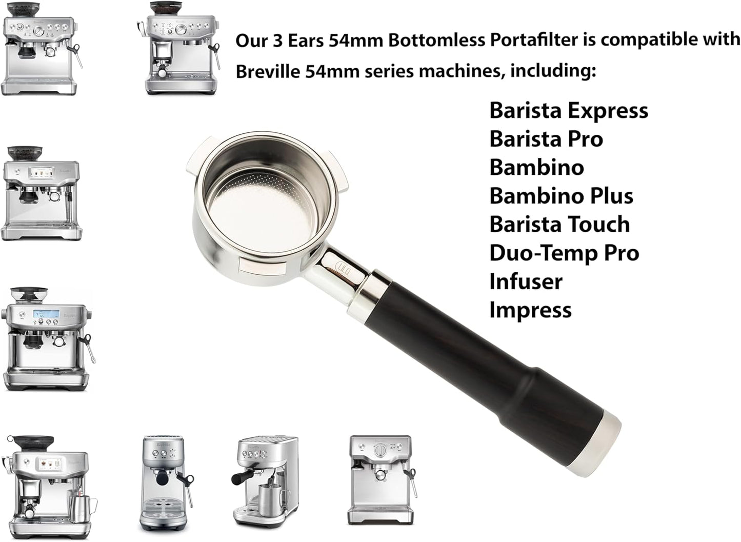 LILQ 54mm Spouted Portafilter Compatible with Breville Barista Express, Barista Pro, Bambino, and More – 18-20g basket included (Rosewood, 54mm Double Spouts)