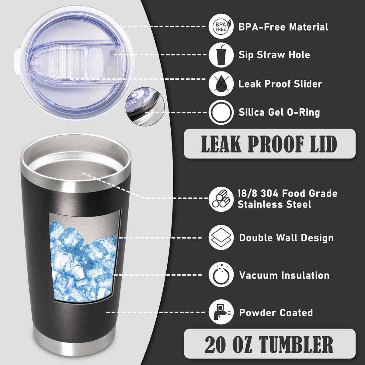 20 oz Tumbler Coffee Tavel Tumblers Bulk with Lid Stainless Steel Double Wall Vacuum Insulated Mug Powder Coated Cups fit Car Cupholder for Hot and Cold - Black, 4Pack