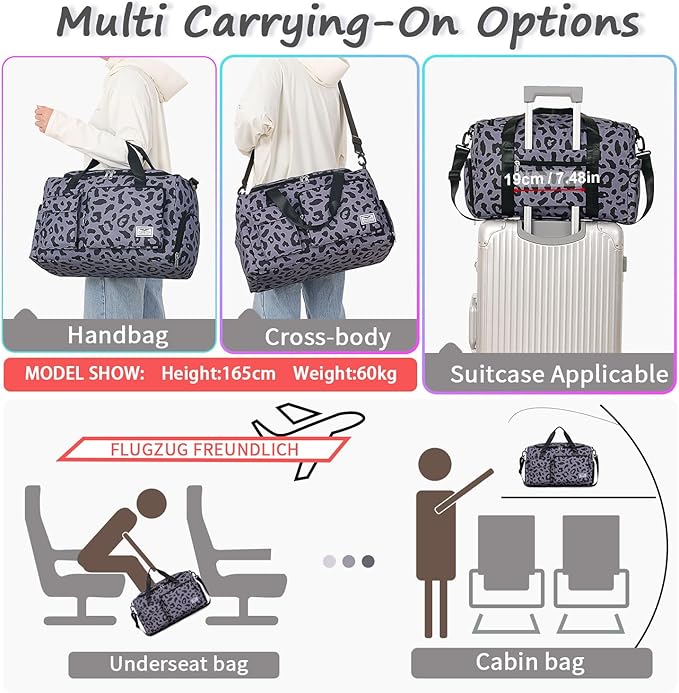 FIORETTO Women's Gym Duffle Bag with Shoes Compartment, 37L Capacity, Ideal for Travel, Gym, Sports, Duffel, Weekender