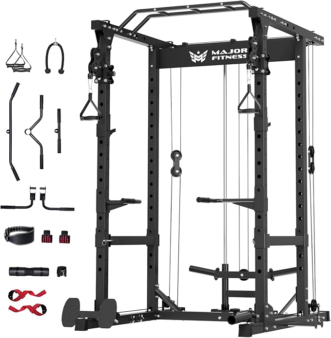 MAJOR FITNESS Drone1 Power Cage - Multi-Function Power Rack for Home Gym, Squat Rack, Cable Crossover System, for Strength Training, Heavy-Duty Steel Construction