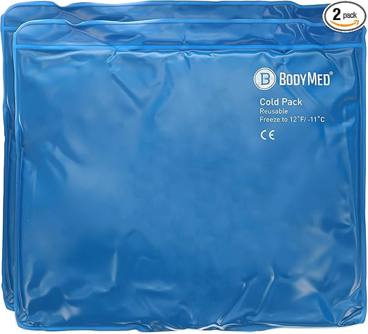 BodyMed Reusable Vinyl Ice Pack (2-Pack) for Knee, Arm, Elbow, Shoulder, Back - Professional Grade Cold Therapy for Injuries, Aches, Swelling, Bruises, Sprains - 14 in. x 12 in. (Standard)