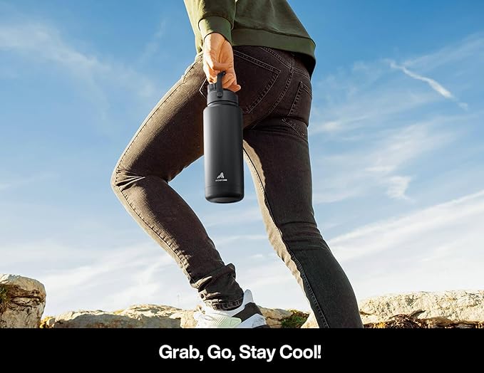 32 oz Insulated Water Bottle with 2-in-1 Straw and Spout Lid, Keep Cold 24H, Leak-Proof, BPA-Free, Double Wall Stainless Steel Water Bottle for Sports, Gym, Travel, and School (Dark Knight)