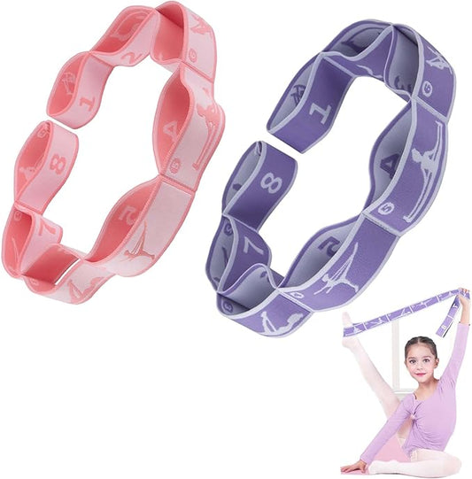 2pcs Stretch Strap for Kids,Elastic Yoga Stretching Strap with Loops, Multi-Loop Adjustable Exercise Stretching Bands，Stretching Resistance Ballet Bands for Dance, Latin, Gymnastics Exercis -8Loops