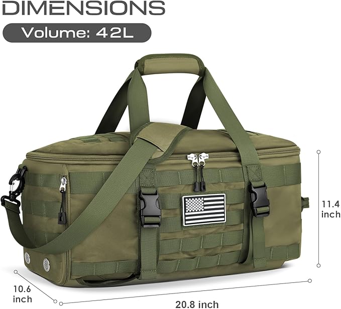 ETRONIK Gym Bags for Men, Large Tactical Duffle Backpack with Shoe Compartment, 3 in 1 Carry on Bag Travel Backpack with Wet Pocket, Weekender Overnight Range Bag for Workout Football Gym, Green