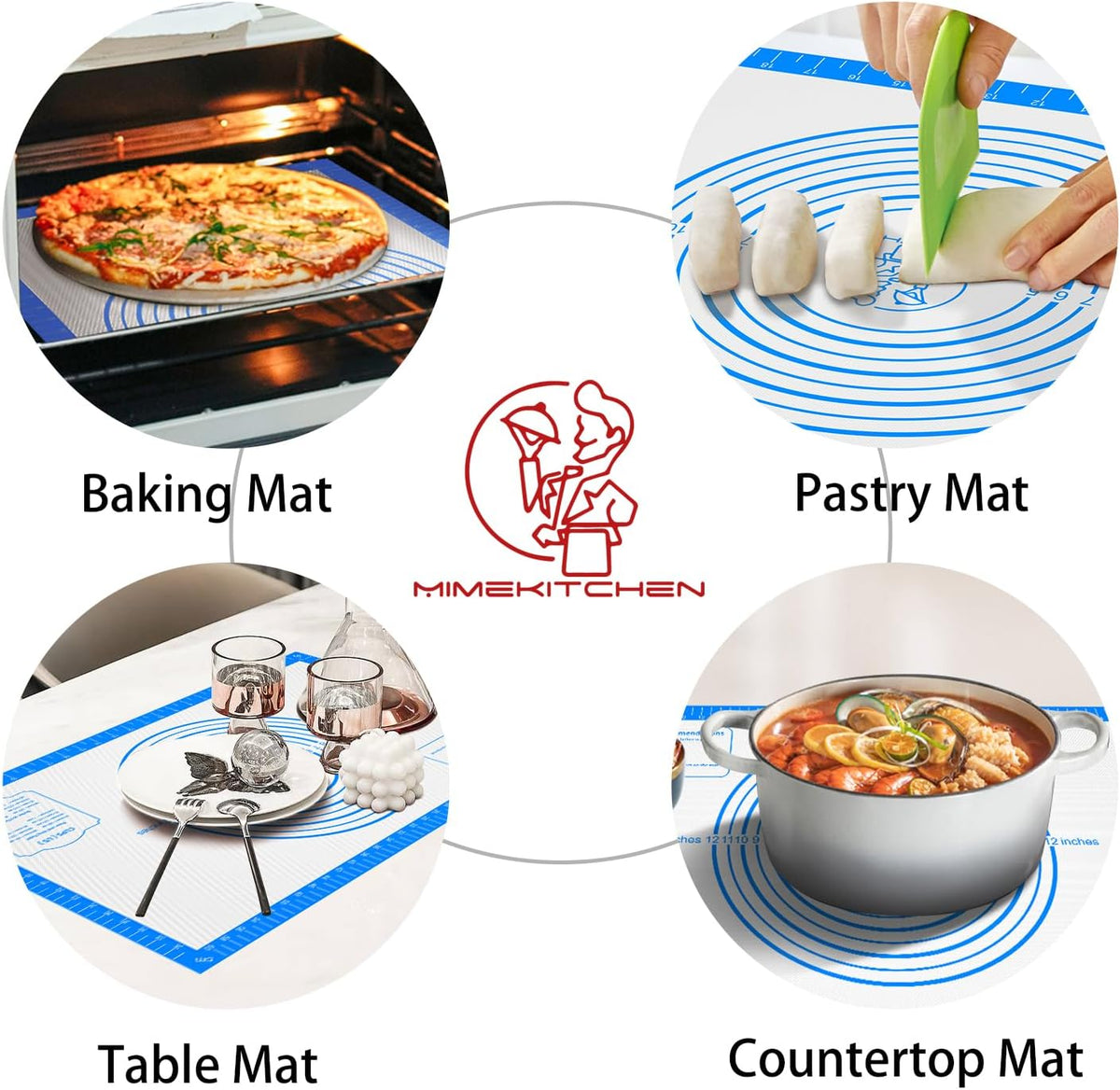 Silicone Pastry Mat for Dough Rolling,Silicone Baking Mat with Measurement for Baking Pie Crust, Pizza & Cookies, Non stick & Non Slip Silicone Mat