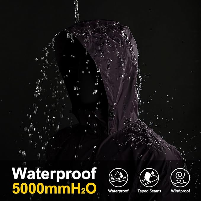 33,000ft Packable Rain Jacket Men's Lightweight Waterproof Rain Shell Jacket Raincoat with Hood for Golf Cycling Windbreaker