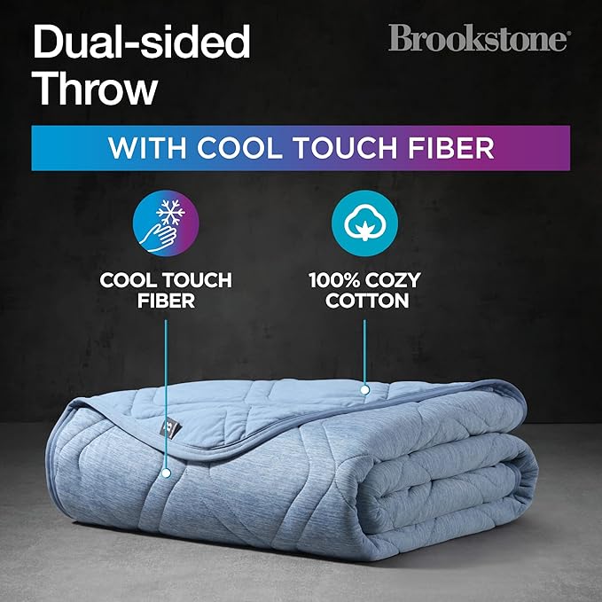Brookstone Cooling Comfort Throw - Innovative Cooling Dual-Sided Throw - Oversized Cool Blanket for Hot Sleepers - Cooling Blankets for Sleeping - Nylon and Polyethylene Cooling Blanket - Faded Denim