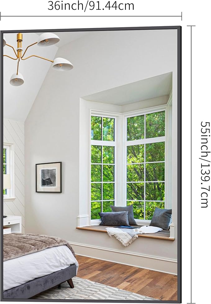 Bathroom Mirror,55x36 inch Large Wall Mirror for Bathroom Wall Mounted Black Rectangle Corner Mirrors,Black Bathroom Mirror for Living Room,Farmhouse,Bedroom Entryway,Horizontal/Vertical