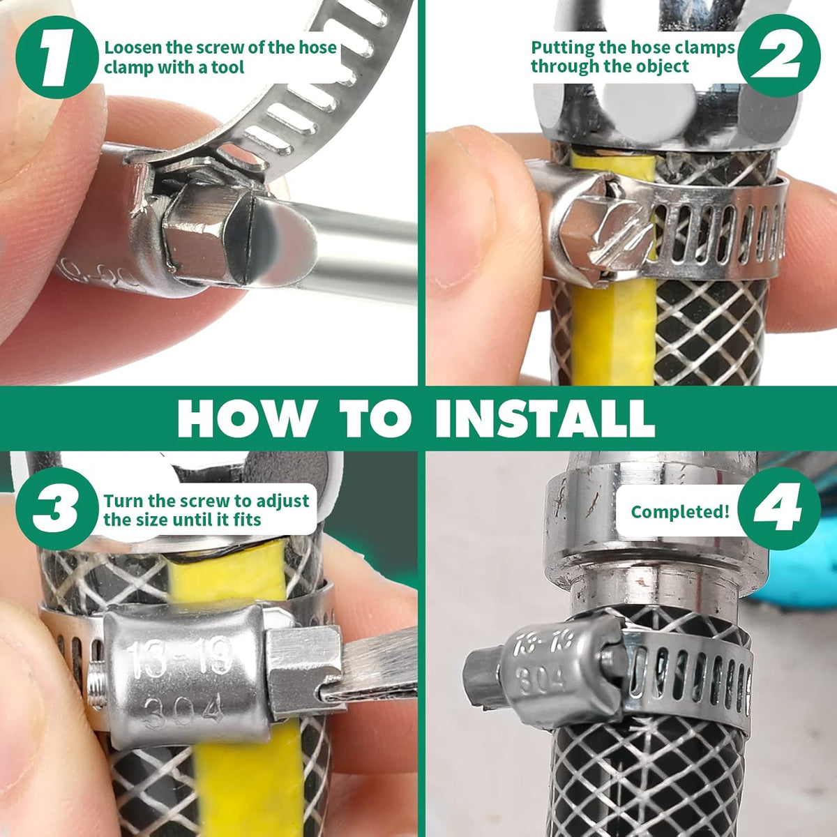 96PCS Hose Clamps Stainless Steel Assortment Adjustable 1/4"-1-5/32"(6-29mm) Worm Gear Hose Clamp, Heavy Duty Metal Small Hose Clamps for Automotive, Pipe, Radiator Plumbing, Fuel Line