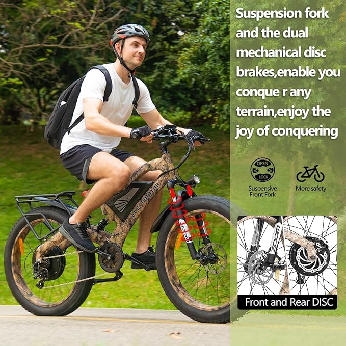 aostirmotor 1500W Electric Bike for Adults,Max Speed 31MPH Electric Mountain Bike,48V15Ah Removable Battery,26" Fat tire Electric Bicycles,with Dual Shock Absorber,Shimano 7 Speed