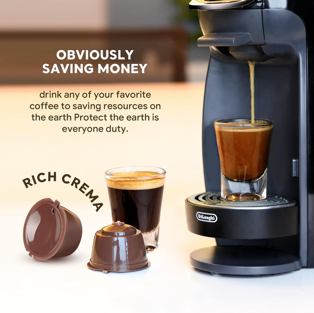 BRBHOM 6 Refillable Coffee Capsule Reusable Coffee Filter Compatiable with Do l*e Gu*to (coffee capsule 6 pcs Brown)