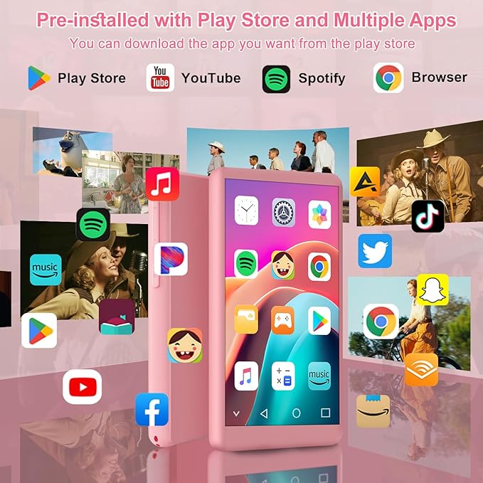 96GB MP3 Player with Bluetooth and WiFi, 4.1" Touch Screen, Silicone Protective case, Octa-core, MP4 MP3 Player for Spotify, Pandora, 96GB Storage Up to 1Tb, Android Music Player for Parental Control