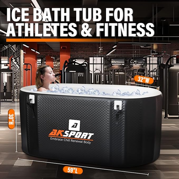 AKSPORT Ice Bath Tub for Athletes, 238 Gallons Inflatable Cold Plunge Tub Compatible with Water Chillers, Icebath for Recovery & Cold Water Therapy, Portable Bathtub for Indoor & Outdoor-Black