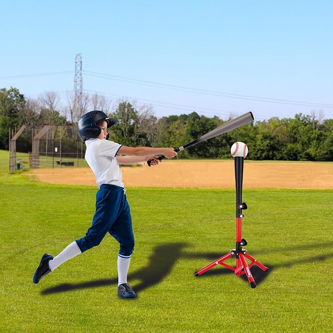 Baseball Softball Tee for Kids Toddles 3-10 Years Batting Hitting Tee T Ball Set Stand for Baseball Trainer Easy Adjustable Height 20.5''-29.5''Portable w/Carry Bag for Indoor Outdoor