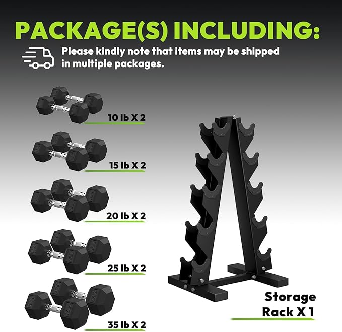 Hex Dumbbell Sets with Rack, 60-550 lb Rubber Encased Exercise & Fitness Dumbbells Set with Rack Option, Hand Weight for Strength Training, Weight Dumbbells