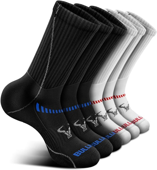 BULLIANT Compression Socks for Men 6Pairs, Athletic Crew Socks Cushioned For Men Sports Running-Arch Support
