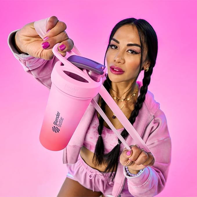 BlenderBottle Sport Sleek Insulated Stainless Steel Shaker Bottle with Wire Whisk, 25-Ounce, Flamingo Ombre – Protein Shakes & Hydration for Athletes & Fitness Enthusiasts, Easy Mixing, Slim Easy to Hold, Keeps Drinks Cold, Lockable Lid