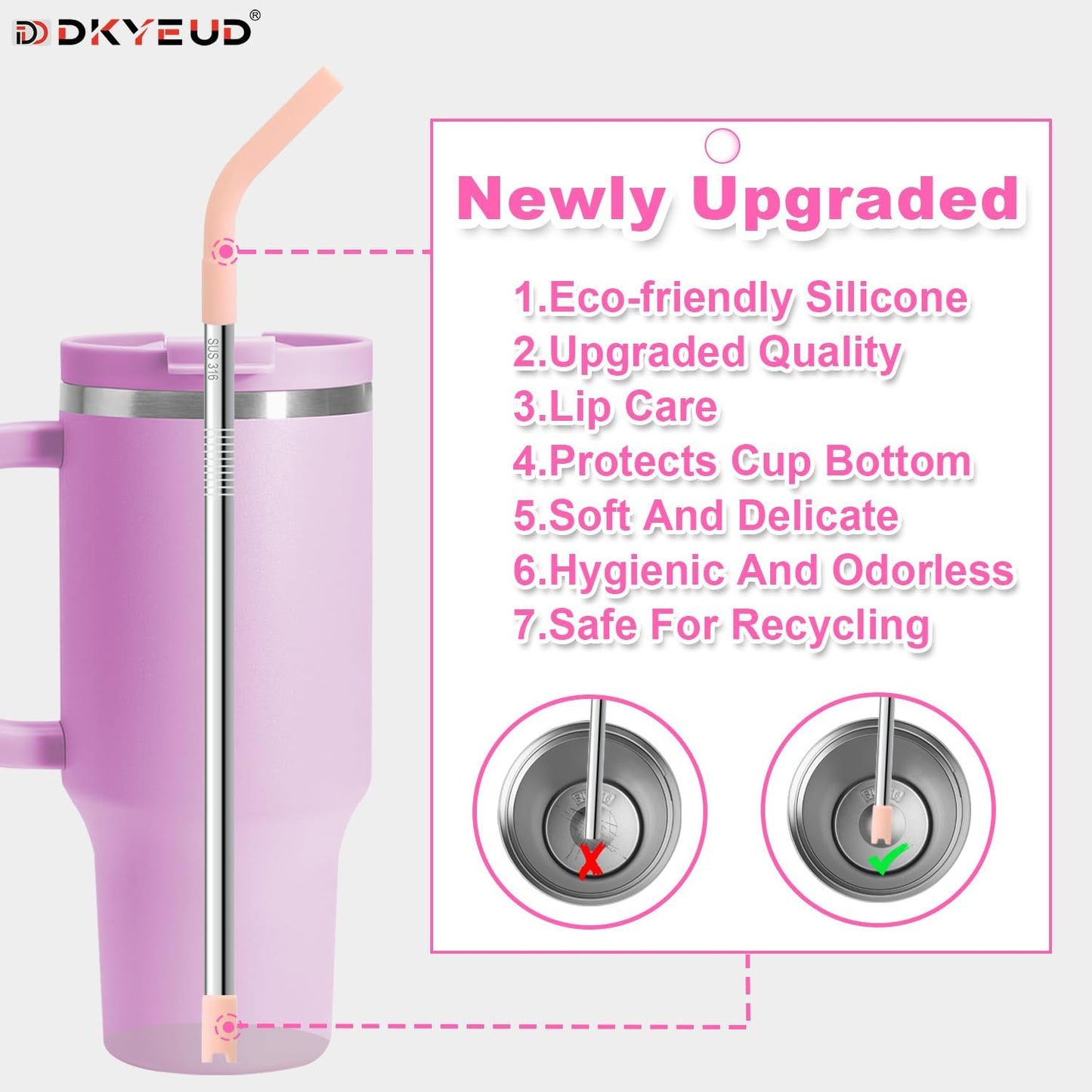 Quality Upgraded 9In Medical Grade 316 Stainless Steel Straws Set 1 PCS with 3 Silicone Accessories, 1 Straw Brush, 1 Storage Case, BPA Free, Eco-Friendly Metal Straws Reusable