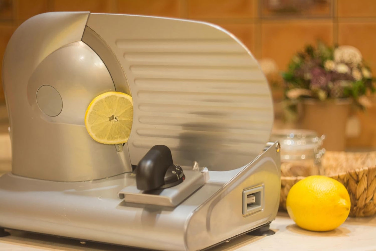Meat Slicer, Techwood 200W Electric Food Slicer with Removable 9” Stainless Steel Double Blade, Silver