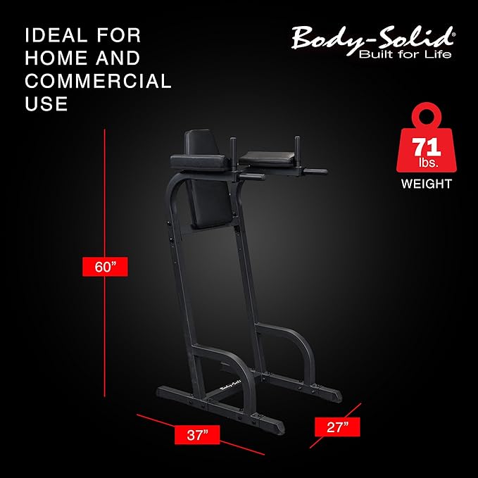 Body-Solid (GVKR60) Vertical Knee Raise with Dip Station for Abdominal and Core Training, Home and Commercial Gym