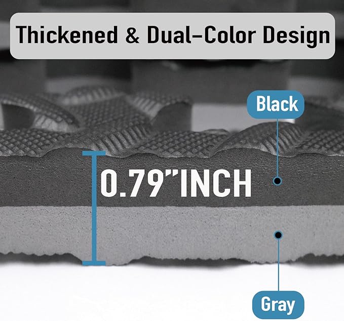 AIRHOP Upgraded 0.79" Extra Thick 48 Sq Ft High-Density Eva Foam Exercise Gym Mats, 12 Pcs Large Interlocking Puzzle Floor Tiles (24"x24") for Home Gym, Black&Gray