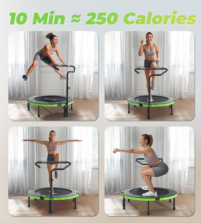 BCAN 40"/48" Foldable Mini Trampoline, Rebounder Trampoline for Adults, U/T Shape Adjustable Foam Handle, Exercise Rebounder for Adults Indoor/Garden Workout, Max Load 330lbs/440lbs