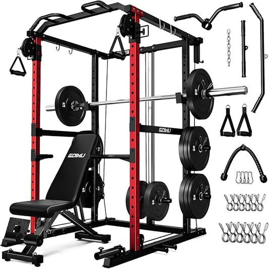 R1-V4 Power Cage Rack, 2000LB Squat Rack with Cable Crossover System, Multi-Function Weight Cage, Home Gym Workout Machine with More Training Attachments