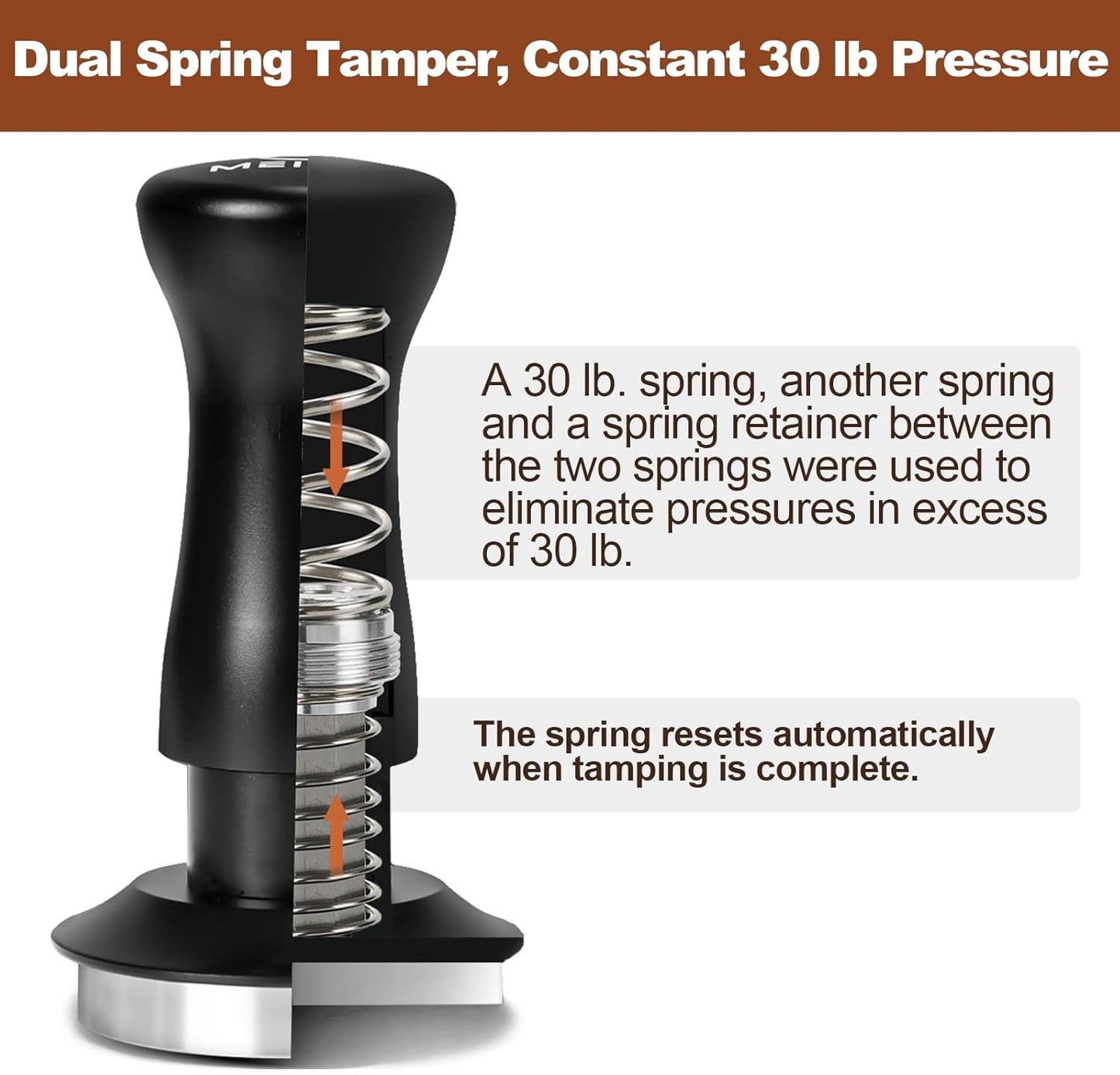 MEION Espresso Tamper 51mm Coffee Tamper, Calibrated Dual Spring Loaded Barista Tamper with Stainless Steel Base, Comes with aluminum storage pad (51MM, Black)