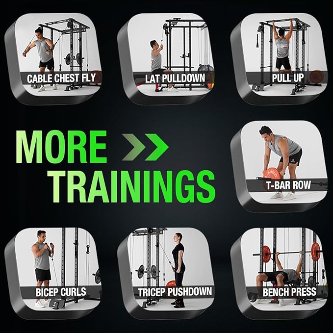 Mikolo Power Cage, 1500lbs Power Rack with LAT PullDown and Cable Crossover System, Squat Rack with Pulley System, Weight Cage for Home Gym with Training Attachments