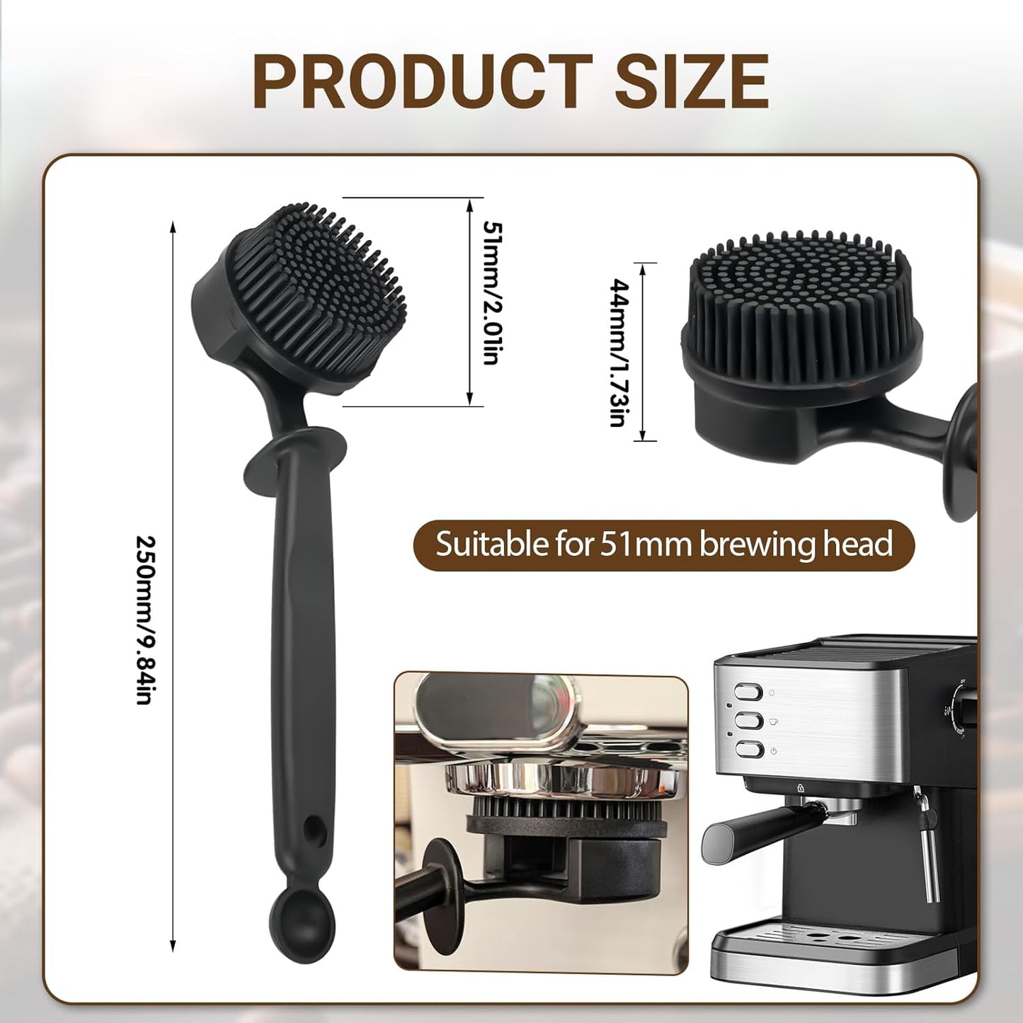 51MM Espresso Machine Cleaning Brush,Silicone Brush for Coffee Machine Group Head, Heat-Resistant and Corrosion-Resistant,360°Cleaning