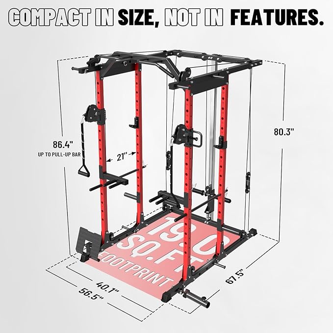 Mikolo Power Cage, Power Rack with Cable Crossover System, 1500LBS Squat Rack with LAT Pull Down System, Workout Cage with Pulley System for Fitness Home Gym