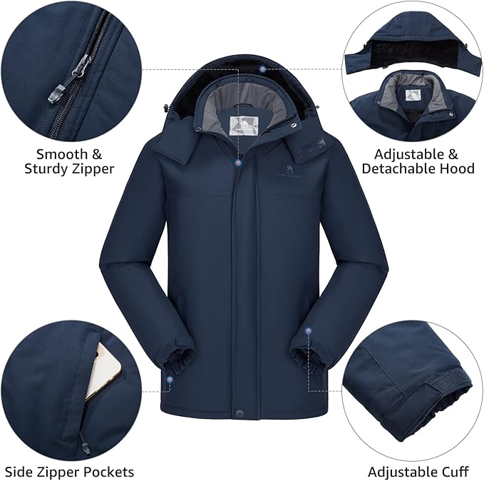 CAMEL CROWN Men's Mountain Ski Snow Jacket Waterproof Winter Coat Snowboarding Windbreaker Windproof Warm Hooded Snow Coat