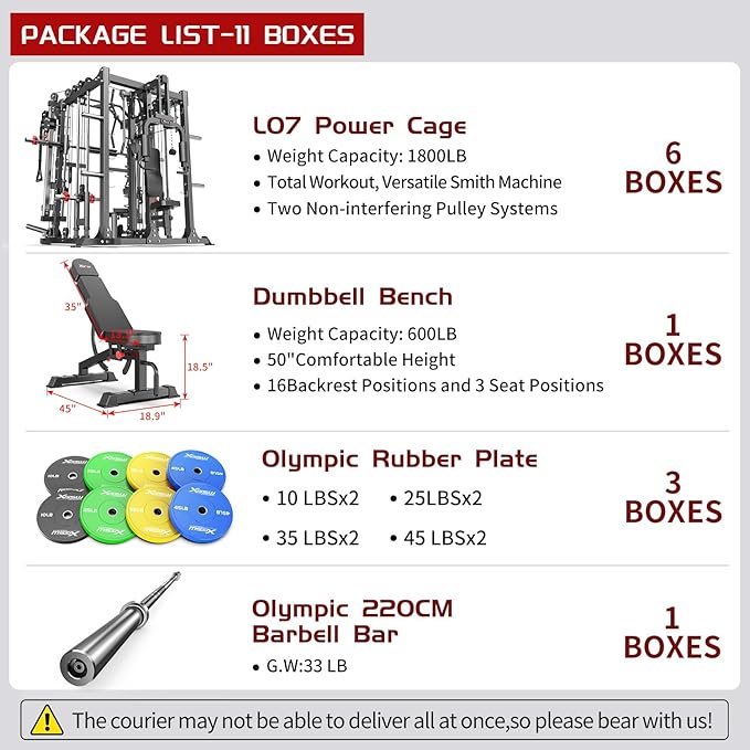 Smith Machine Power Rack Multifunctional Power Cage Deep Squat Rack Cable Crossover System Selectable More Training Attachment for Garage & Home Gym
