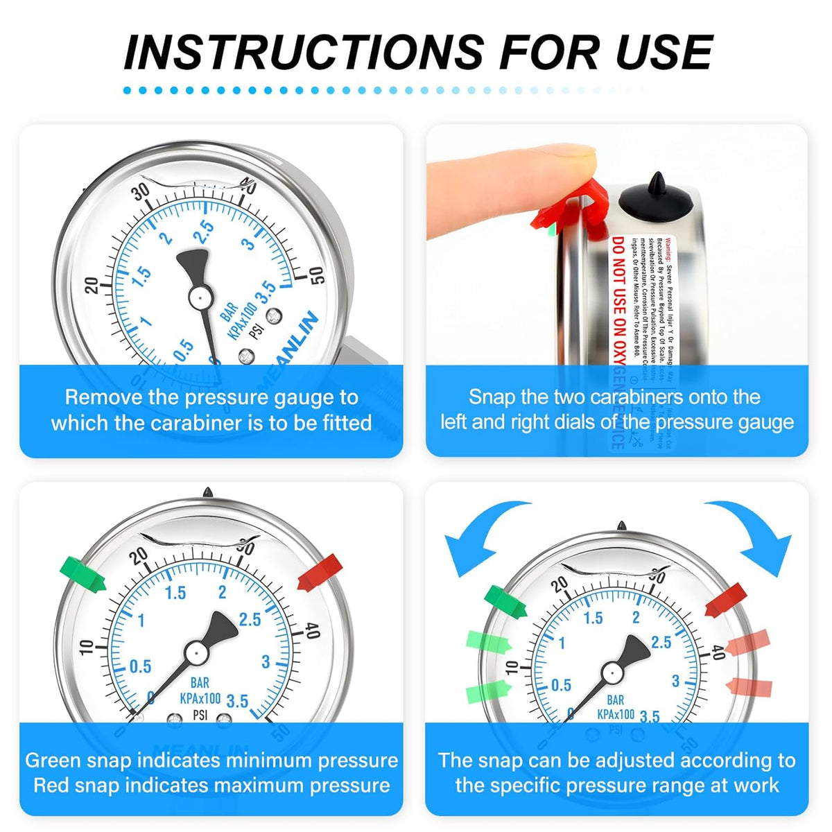 MEANLIN MEASURE 0~50Psi Stainless Steel Liquid Filled Pressure Gauge 2.5" FACE DIAL 1/4" NPT for Pool Sand Filter Water Oil Air Pressure Test Lower Mount with Stainless Steel Hex Bushing and Snaps
